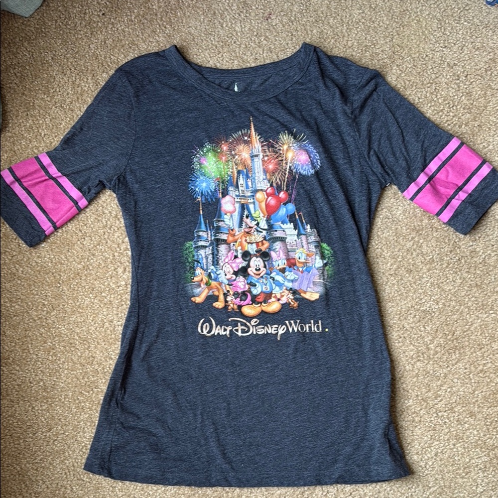 Disney Gray and Pink Short Sleeve Tee with Castle Design